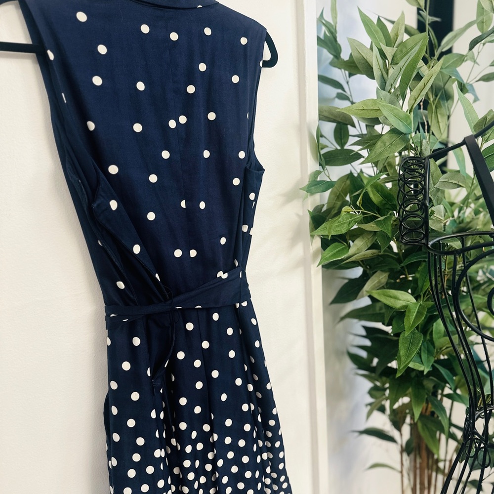 Anne Klein Navy and White Polka Dot Midi Dress - Picture 6 of 6